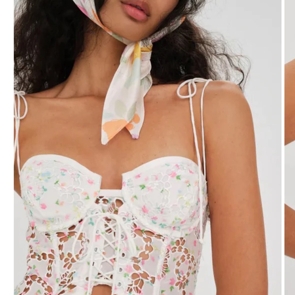 Floral Lace-Up Bustier Top
